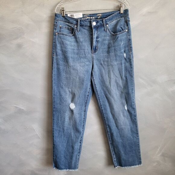 Seven7 Womens Jeans Tower Straight Crop High-Rise Distressed Light Wash Sz 10 - Picture 1 of 12